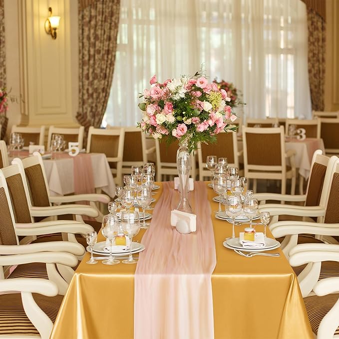 TURSTIN 4 Packs Gold Satin Tablecloth 102 x 58 Inch Overlay Satin Table Cover - Image 7