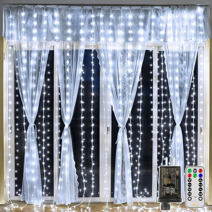 Ollny Curtain Lights 300LED 9.8ftx9.8ft, Connectable IP67 Waterproof Outdoor by Ollny