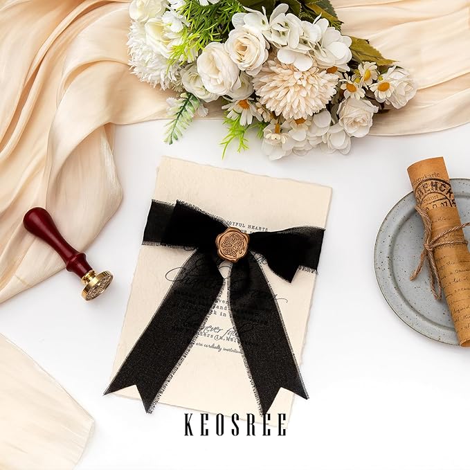 3 Rolls Black Handmade Chiffon Ribbon, 1.5" x 21Yd Frayed Fringe Silk Ribbons - Image 5