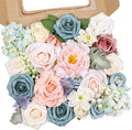 AmyHomie Blue Pink Artificial Flowers Combo Silk Mix Peony Rose Hydrangea Daisy by AmyHomie
