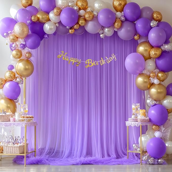 Purple Sheer Backdrop Curtain for Baby Shower Girls Birthday Party 10ft X 10 ft - Image 4