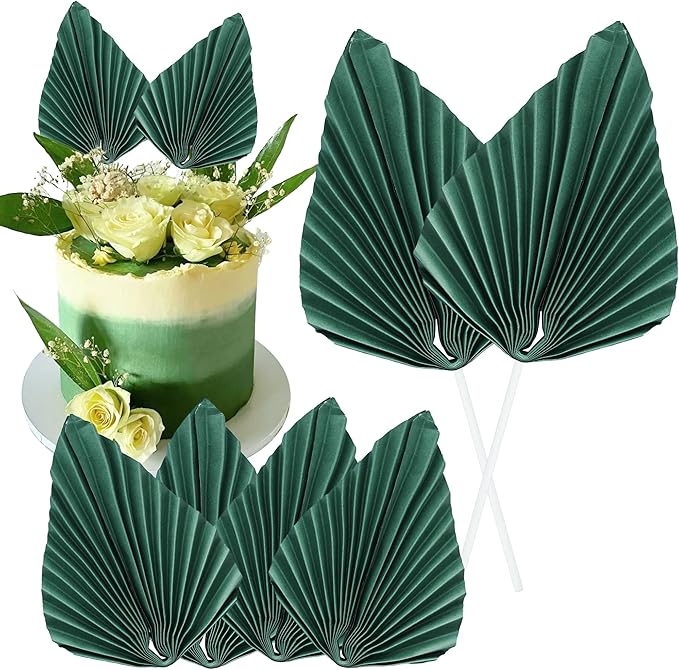 Gyufise 6Pcs Paper Palm Fan Cake Toppers Palm Spear Leaves Fan Cupcake Toppers by Gyufise