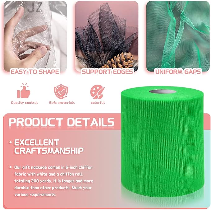 6" x 200 Yards Emerald Green Tulle Fabric Rolls - Image 3
