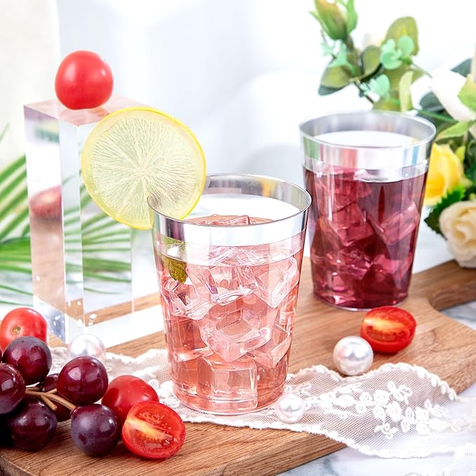 DaYammi 200 Pack Silver Plastic Cups 10 Oz Clear Plastic Cups Silver Rimmed - Image 5