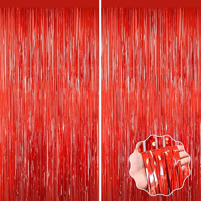 Red Tinsel Backdrop, Engagement Wedding Photo Backdrop Party Decorations by forlvwoon