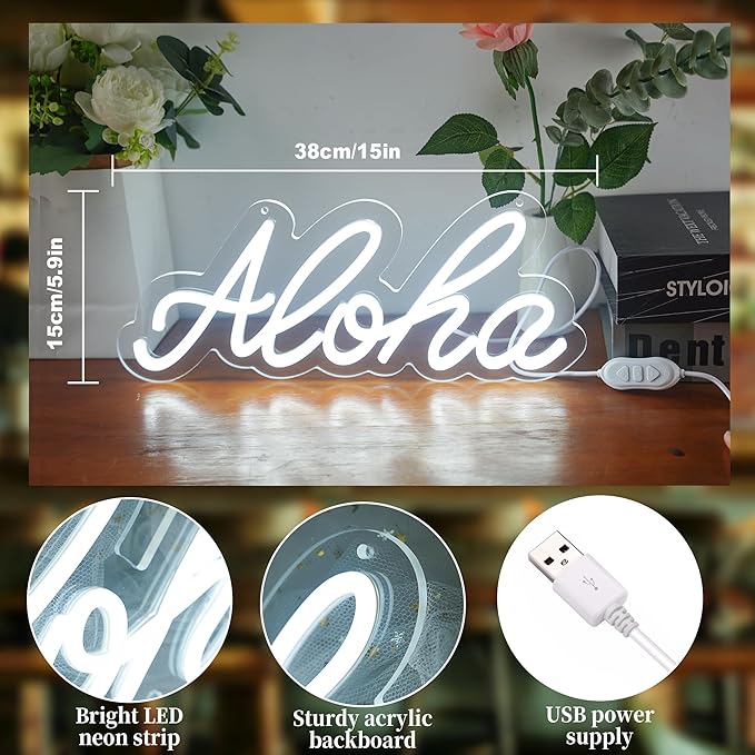 Aloha Neon Light Aloha Cold White Neon Sign - Image 3