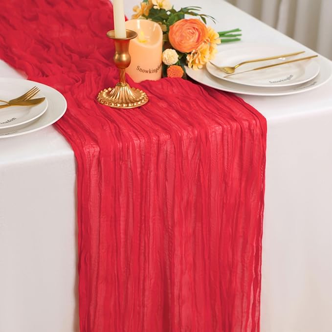 Snowkingdom 10 Ft Red Cheesecloth Table Runner, 120 inch Long Cheese Cloth Boho - Image 8