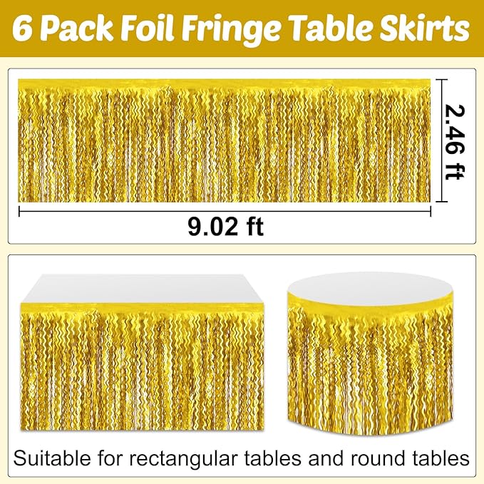 6 Pack 29x108 Inch Gold Wave Foil Fringe Table Skirts Metallic Banner - Image 2