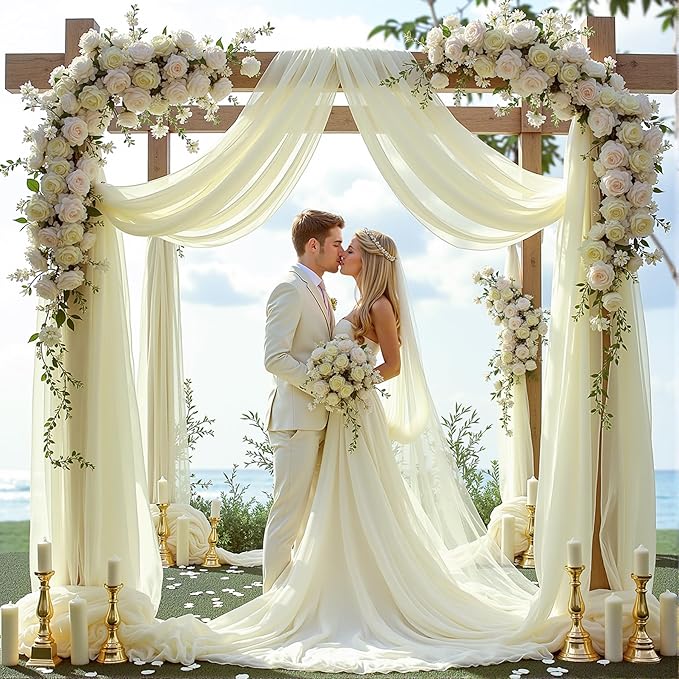 PARTISKY Wedding Arch Draping Fabric, Ivory Sheer Backdrop Curtain Chiffon - Image 6