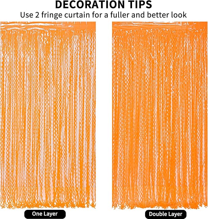 4 Pack Wavy Orange Foil Fringe Curtain Party Decorations - Image 6