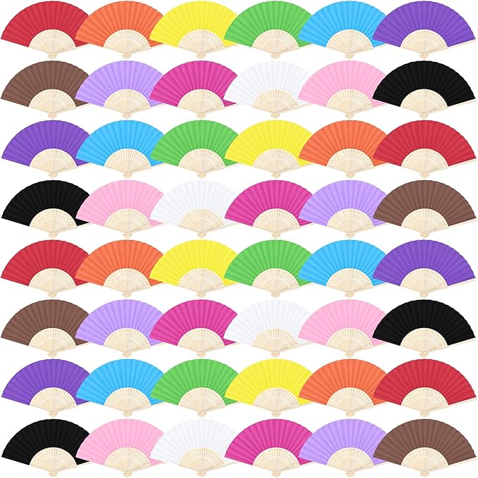 Aneco 48 Pieces Handheld Paper Fans Paper Folding Fans by Aneco