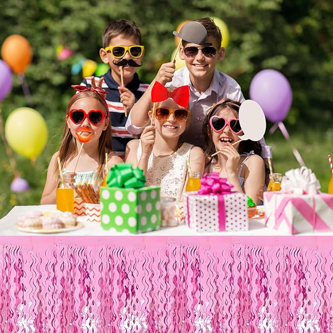6 Pack 29 x108 Inch Pink Wave Foil Fringe Table Skirts Metallic Banner - Image 7