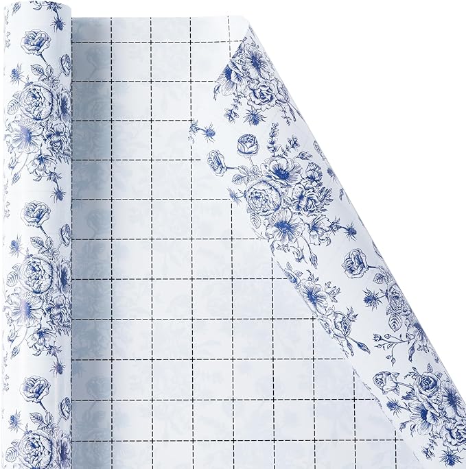 Ulmasinn Blue Floral Wrapping Paper Roll - Image 2