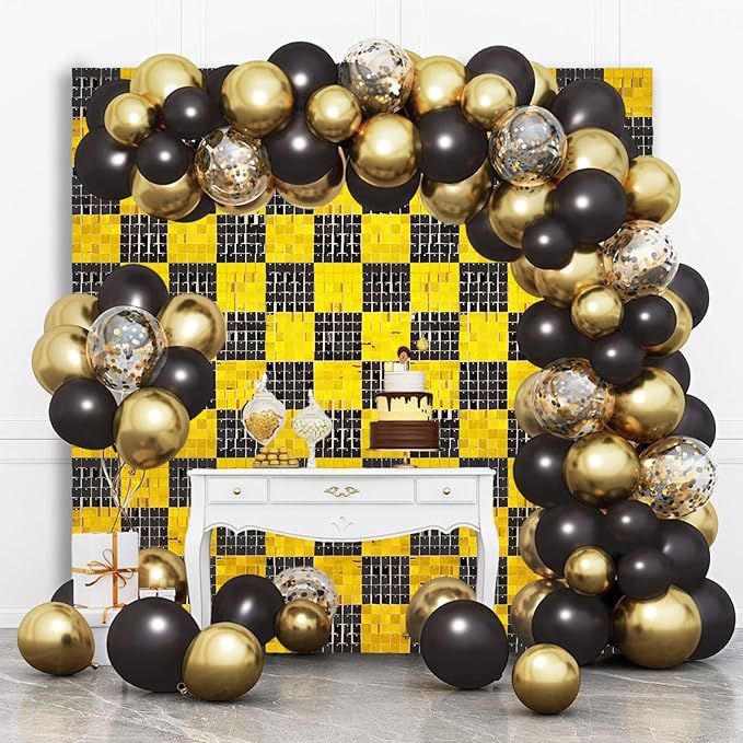 12PCS Black Gold Shimmer Wall Backdrop, Square Sequin Photo Backdrops Panel - Image 6