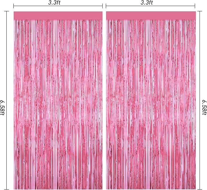 Pink Party Decorations, Metallic Tinsel Backdrop Fringe Curtains Backdrop - Image 2