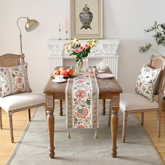 ISAENNE Designer Vintage Linen Extra Long Table Runner 118 Inches, Elegant - Image 9