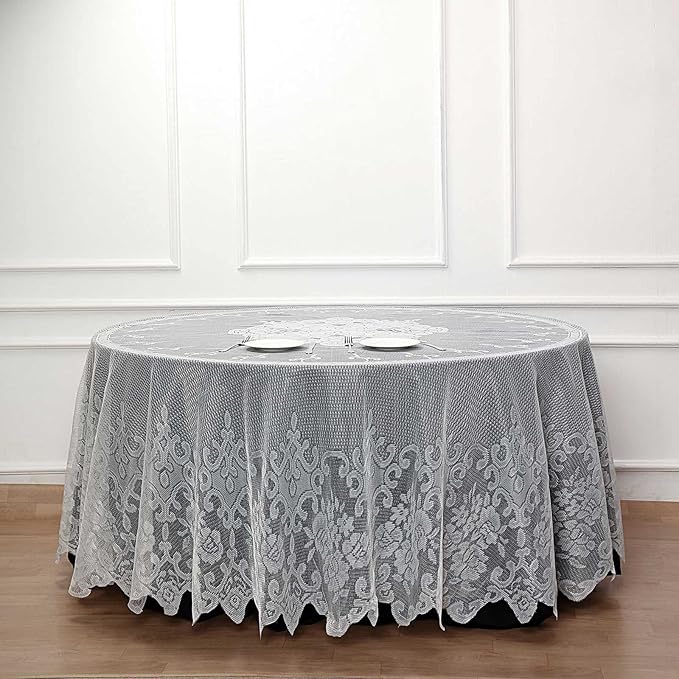 Tableclothsfactory 120" Ivory Premium Lace Round Tablecloth - Image 4