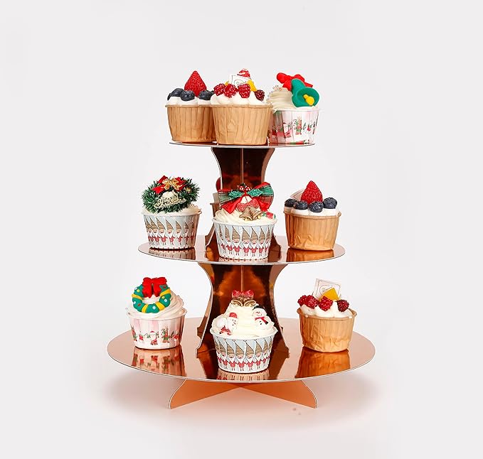 3-Tier Cupcake Stand, Rose Gold Cardboard Cake Stand holder, Tiered DIY Cupcake - Image 2