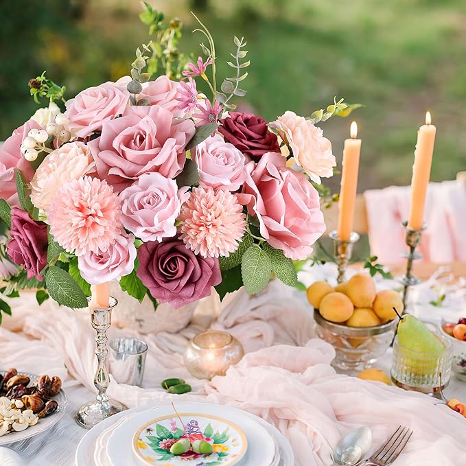 AGIRL Rose Artificial Flowers Combo Fake Flowers Pink Roses Silk Flowers - Image 7