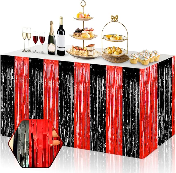 3 Pack 29x108 Inch Black Red Foil Fringe Table Skirts Metallic Banner by Ferwzsr