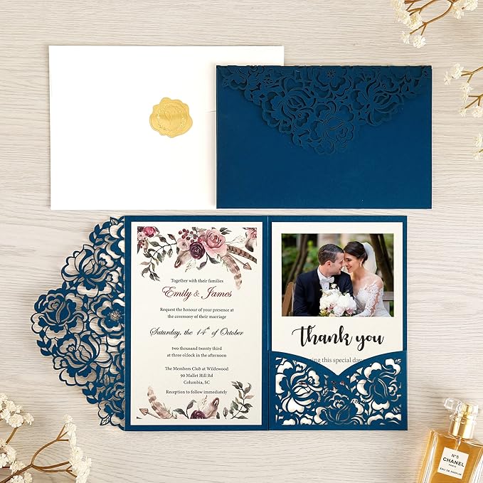 DORIS HOME 50pcs Laser Cut Wedding Invitations - Image 2