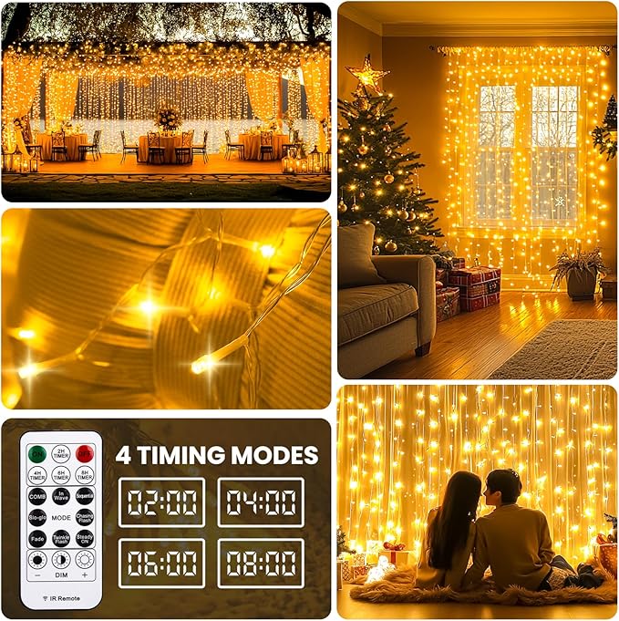 Curtain Light for Bedroom, 200LED 6.6x6.6ft Warm White Window Wall Hanging - Image 3