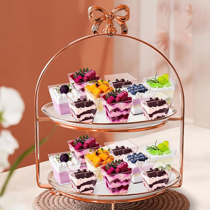 YOUBET 102 PCS Plastic Dessert Cups - 8oz Pink Clear Square Cups - 51 Pack Mini - Image 6