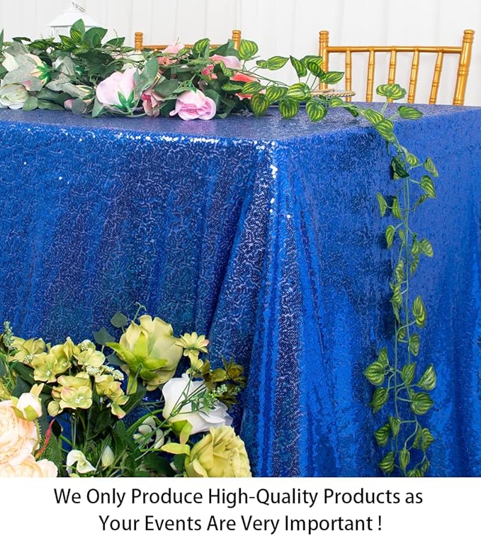 ShinyBeauty Square Tablecloth 72x72-Inch Sequin Tablecloth Overlay Royal Blue - Image 2