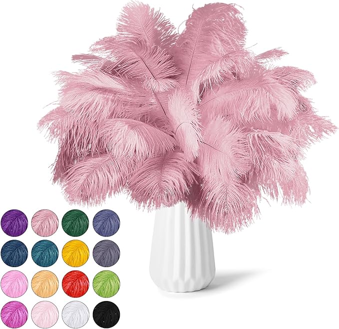 NEWONG 30pcs Peony Pink Ostrich Feathers Natural Bulk 9-12inch Vase Craft by NEWONG