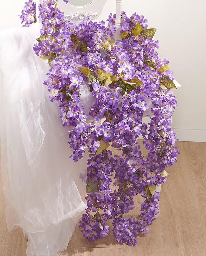 Flower Garland, Artificial Hydrangea Vine Flowers, Hanging Fake Hydrangeas Vine by PONKING