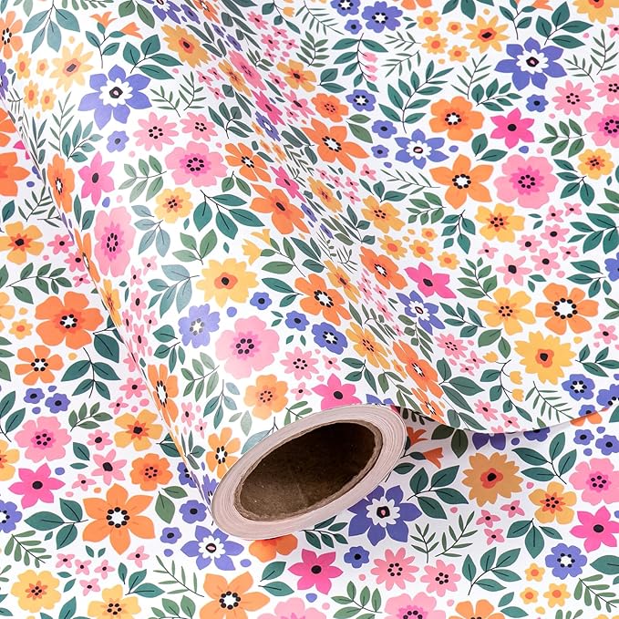 WRAPAHOLIC Kraft Floral Wrapping Paper Roll by WRAPAHOLIC