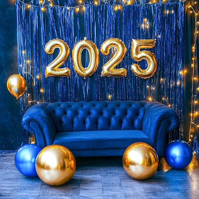 PartyWoo Dark Blue Streamers Fringe Backdrop 3pcs Navy Blue Foil Fringe Curtain - Image 5