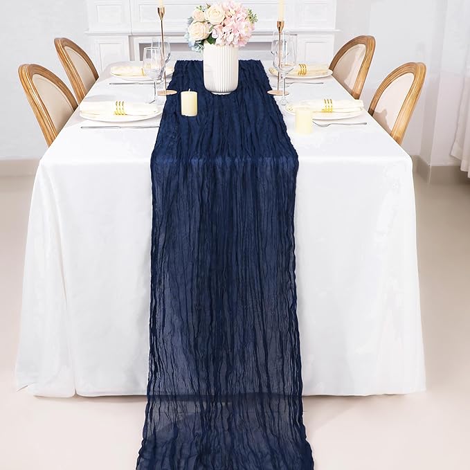 Snowkingdom 6PCS 13Ft Navy Blue Cheesecloth Table Runner, 160inch Long Cheese - Image 3