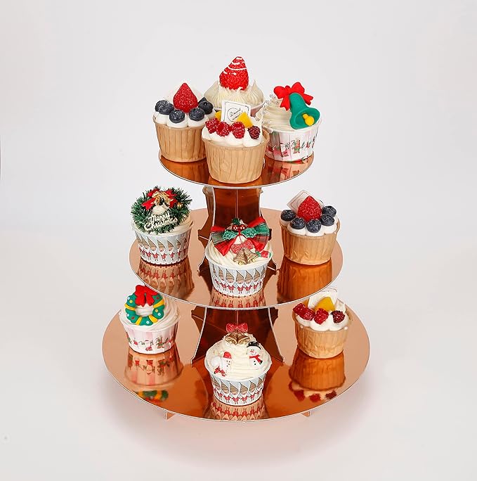 3-Tier Cupcake Stand, Rose Gold Cardboard Cake Stand holder, Tiered DIY Cupcake by funnytrendypartysupplies