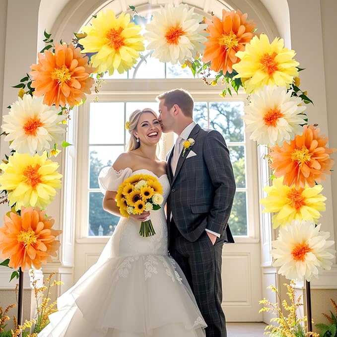 12 Pcs Daisy Tissue Paper Pom Poms Fall Party Decorations Orange Yellow Tissue - Image 5