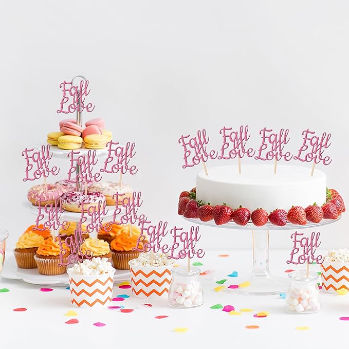 24 PCS Fall in Love Cupcake Toppers Glitter Fall Theme Party Cupcake Picks - Image 6