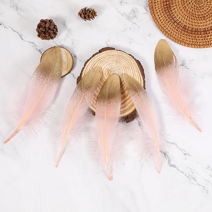 Larryhot Dipped Gold & Pink Goose Feathers - Image 5