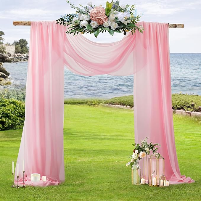 SiinvdaBZX 2 Panels Wedding Arch Draping Fabric 30" x 20Ft Pink Sheer Chiffon - Image 6