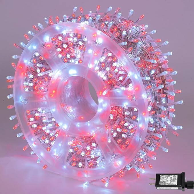 YEGUO 165ft 500 LED Red and White Christmas Lights Outdoor Waterproof, 8 Modes by YEGUO