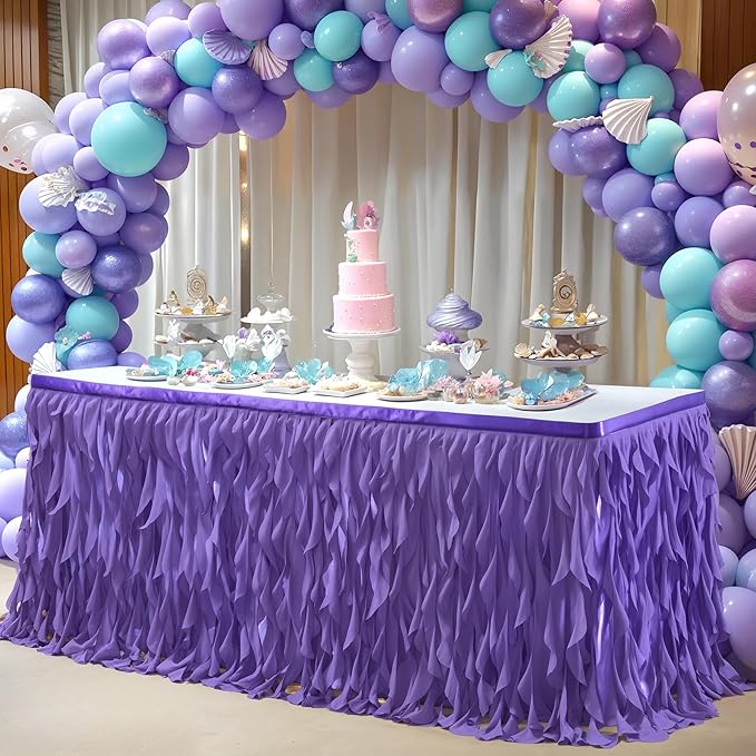 PARTISKY Mermaid Purple Tulle Curly Willow Table Skirt - Image 3