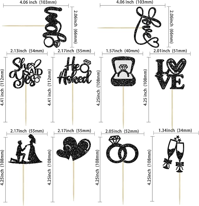 Ephlyn 30Pcs He Asked She Said Yes Cupcake Toppers Glitter Engagement Cupcake - Image 2