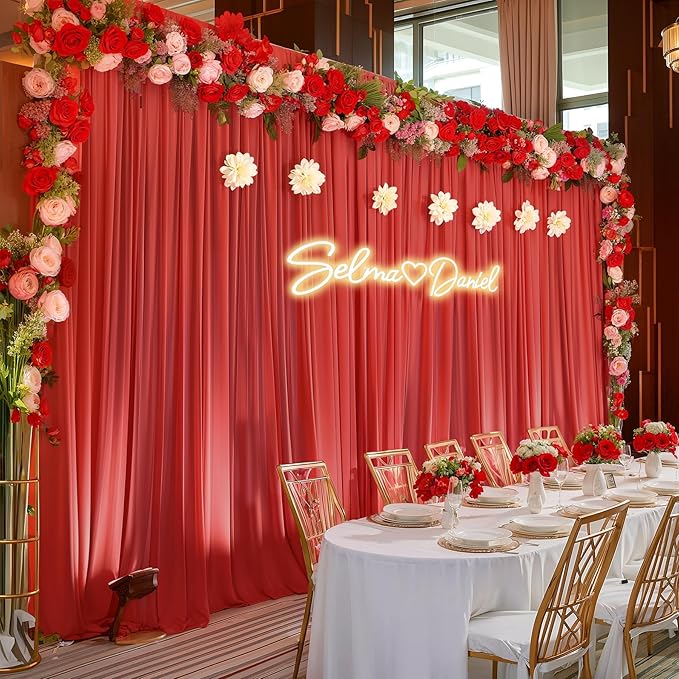 10ft x 10ft Red Backdrop Curtain Drapes, Wrinkle-Free Sheer Chiffon Fabric - Image 3