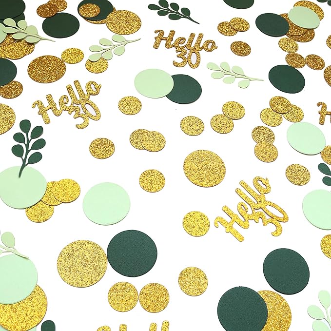 300PC Gold Glitter and Sage Green Happy 30th Birthday Decorations - Image 3