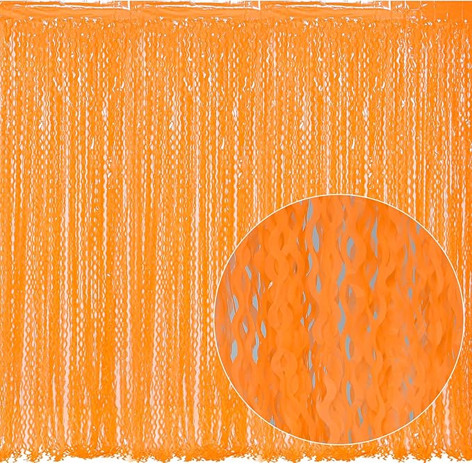 4 Pack Wavy Orange Foil Fringe Curtain Party Decorations - Image 2