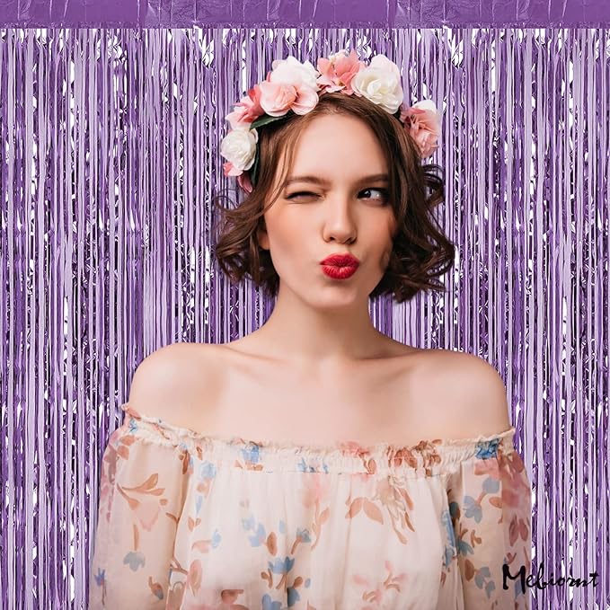 4 Pack Light Purple Fringe Curtain Backdrop, 3.2Ft x 6.6Ft Metallic Tinsel Foil - Image 4