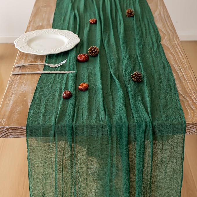 6pcs Emerald Green Cheesecloth Table Runner Gauze 120 Inch 10 FT Rustic Boho - Image 4