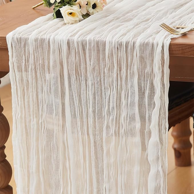 Ivory White 1 Pack Cheesecloth Table Runner 120 Inch 10 FT Boho Rustic Gauze by RRBXIA