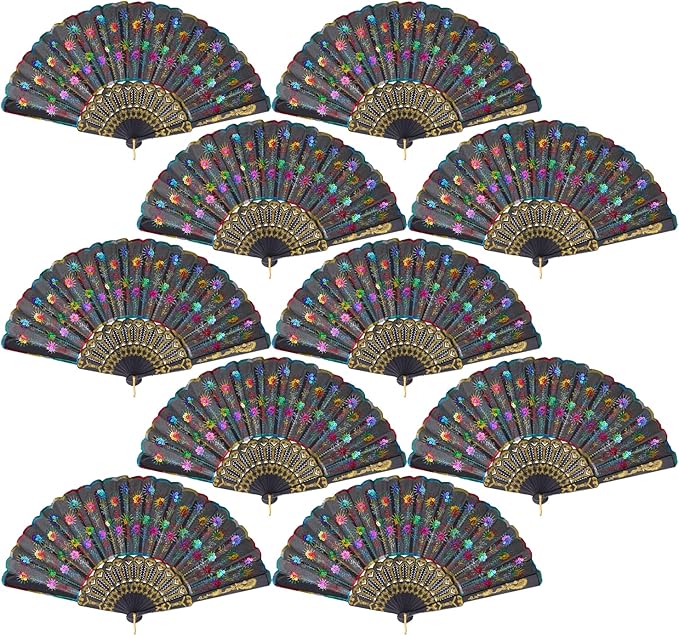 QIRMIZI 10 Pack Fabric Folding Handheld Fans, and Dancing by QIRMIZI