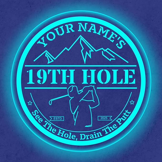 Custom 19th Hole Golf Bar Sign – Personalized LED Color Changing Acrylic Wall - Image 6