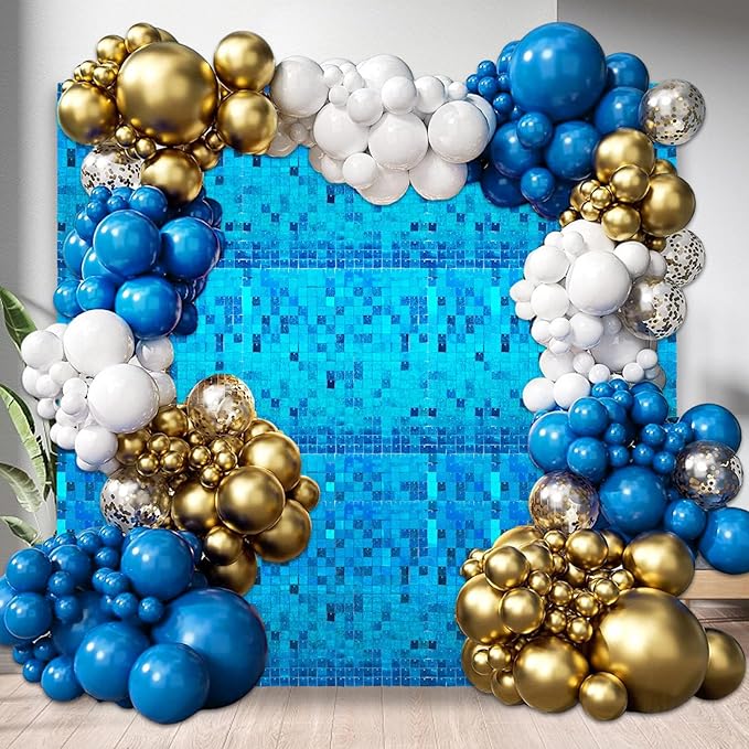12PCS Lake Blue Shimmer Wall Backdrop, Laser Square Sequin Photo Backdrops Panel - Image 3